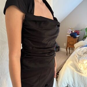 Tadashi Shoji Black Ruched Blouse